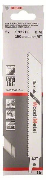 BOSCH Sabre Saw Blades S922HF Flexible For Wood & Metal 150mm 5pk - Image 2