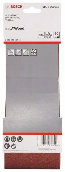 BOSCH Sanding Belt For Belt Sander X440 Best For Wood & Paint 100x560mm 60G 3pk - Image 2