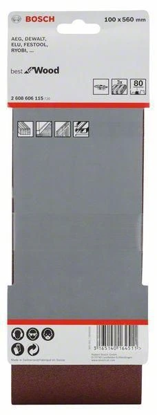 BOSCH Sanding Belt For Belt Sander X440 Best For Wood & Paint 100x560mm 80G 3pk - Image 2