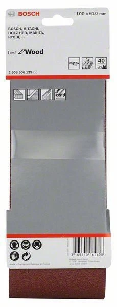 BOSCH Sanding Belt For Belt Sander X440 Best For Wood & Paint 100x610mm 40G 3pk - Image 2