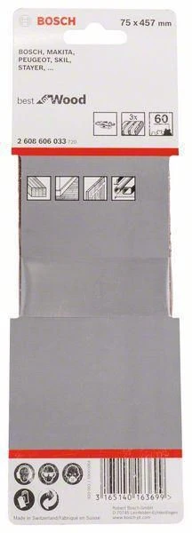 BOSCH Sanding Belt For Belt Sander X440 Best For Wood & Paint 75x457mm 60G 3pk - Image 2