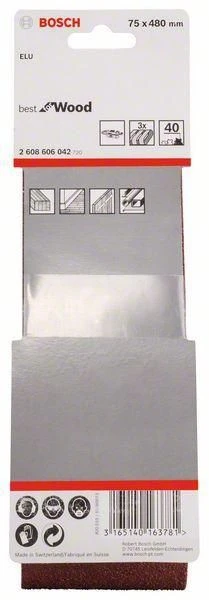 BOSCH Sanding Belt For Belt Sander X440 Best For Wood & Paint 75x480mm 40G 3pk - Image 2
