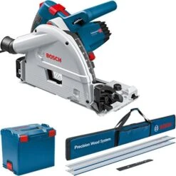 Bosch GKT 55 GCE 1400W 165mm Plunge Saw In L-Boxx With FSNKIT-1400: 2x 1.4m Guide Rails, Rail Bag (110v) (0601675061 + 0615990M8Z)
